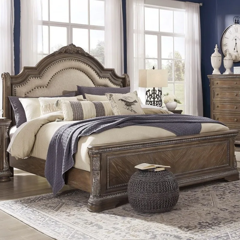 French retro old bed 1.8 meters wedding bed modern simple oak bed