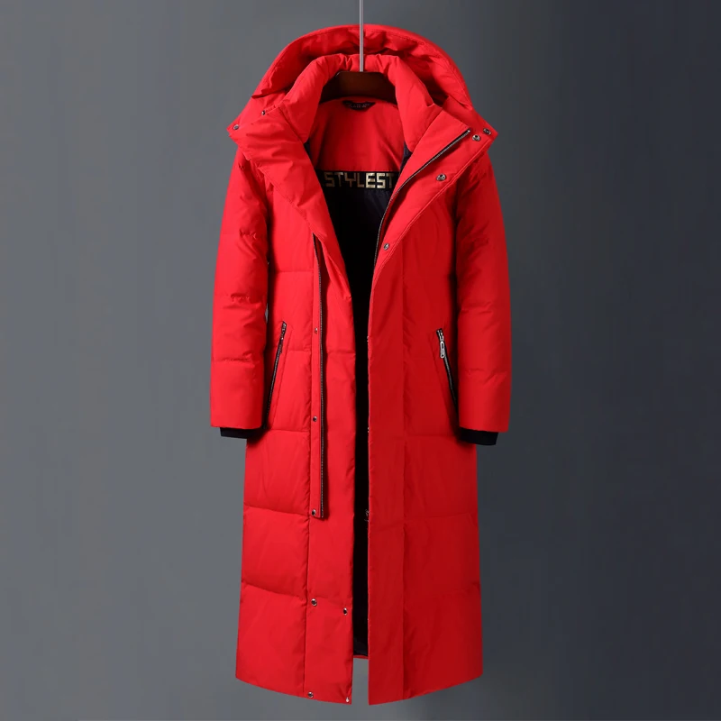 2023 Winter Down Coat Men Hooded Fashion X-Long 90% White Duck Down Winter Jacket Men Thick Warm High Quality Brand Black Parkas