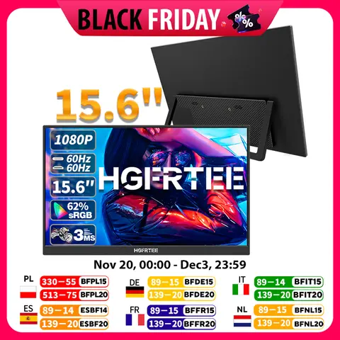 HGFRTEE 15.6inch Portable Monitor FHD-IPS Panel Second Screen for Laptop Gaming Extended Display with Type C HDMI
