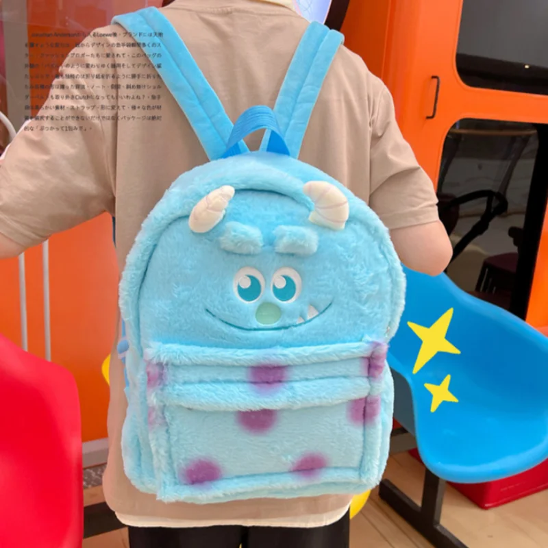 Disney morango urso bonito doce mochila sullivan cabelo estranho dos desenhos animados engraçado tridimensional pelúcia grande capacidade mochila