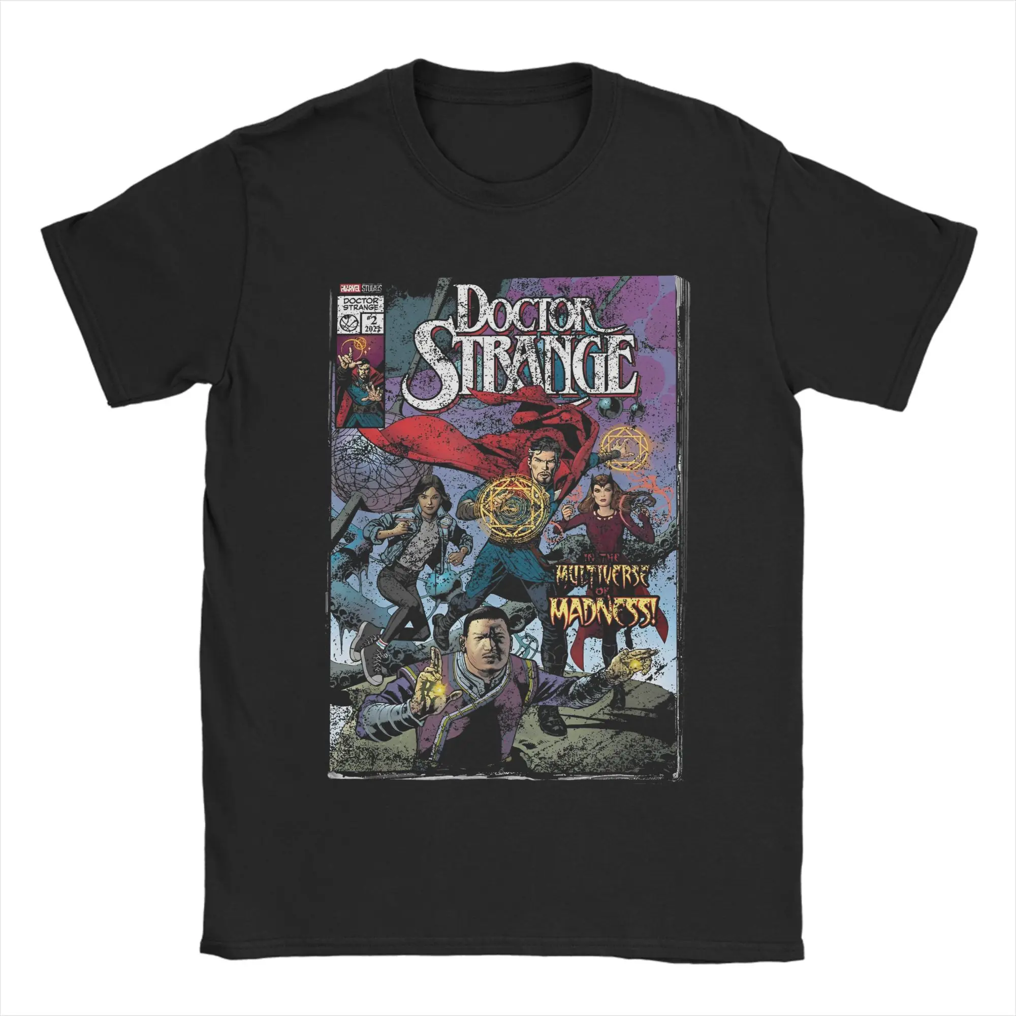 تي شيرت Marvel Vintage Doctor Strange in Crazy Multiverse تي شيرت رجالي برقبة دائرية من القطن الخالص تي شيرت كوميدي بأكمام قصيرة
