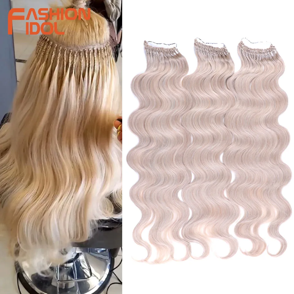 FASHION IDOL-extensiones de cabello sintético ondulado, trenzas de ganchillo, Natural, Rubio degradado, 24 pulgadas