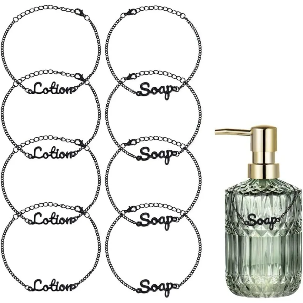 8Pcs Soap and Lotion Label Tags Alloy Dish Soap and Hand Soap Lotion Tags with Chains for Bathroom Kitchen Farmhouse Vintage