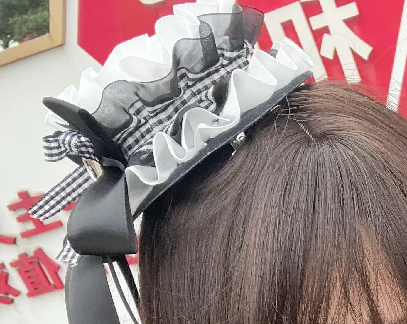 Subcultura y2k meninas rendas headwear gótico preto e branco verificação babado organza esqueleto pequeno chapéu acessórios para o cabelo