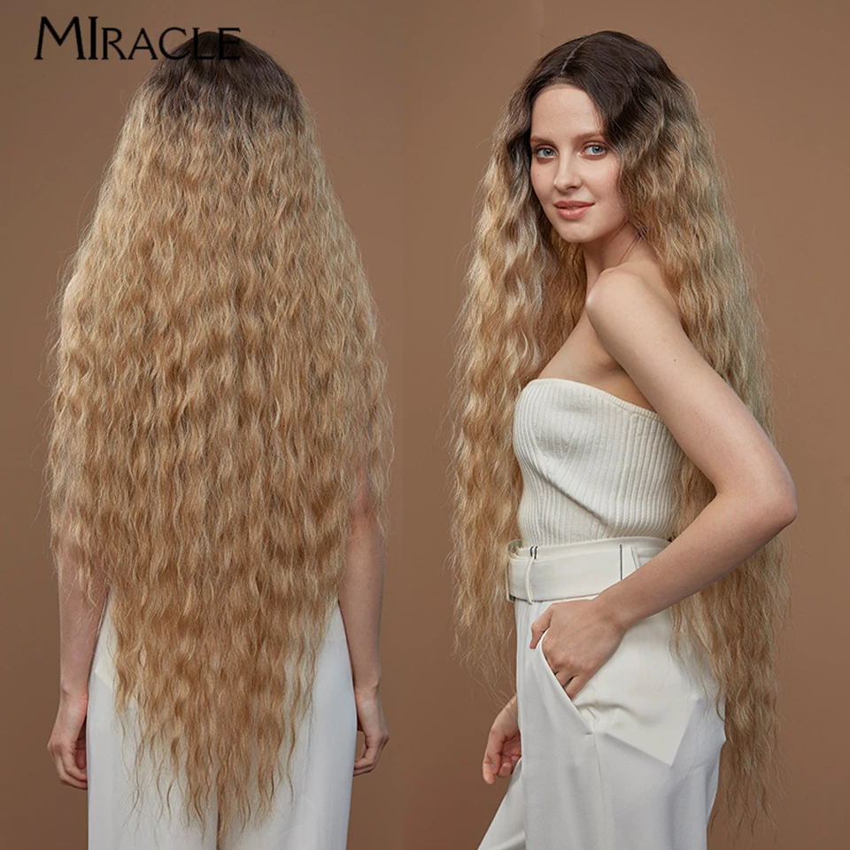 MIRACLE Synthetic 40 Inch Lace Front Wig For Women Water Wave Lace Wig Super Long Fiber Hair Pink 613 Blonde Cosplay Wig