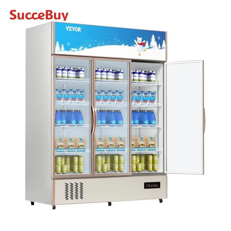 SucceBuy Dreifach-Schwingtür, kommerzieller Kühlschrank, Präsentationskühlschrank, aufrechter Getränkekühler, Glastür mit LED-Licht