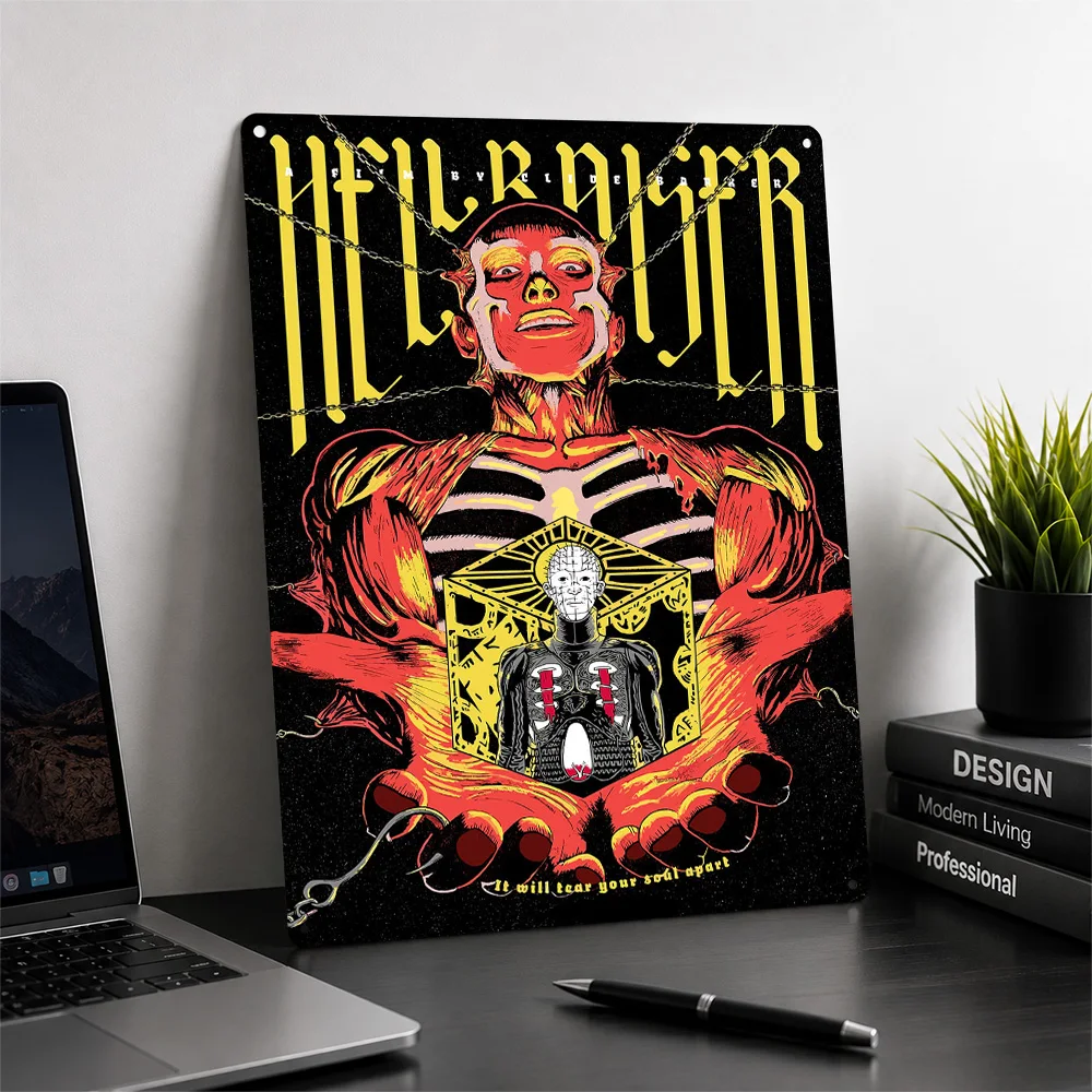 Hellraiser Movie Art Poster Horror Wall Art Customized Retro Metal Sign for Man Cave Home Theater Bedroom Halloween Decor Gift