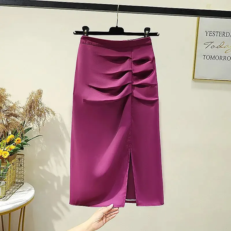 

2024 New Spring And Summer Women's Solid Color High Waist Zipper Bag Hip Shipping A-Line Slim Sexy Fashion Casual Commuter Skirt