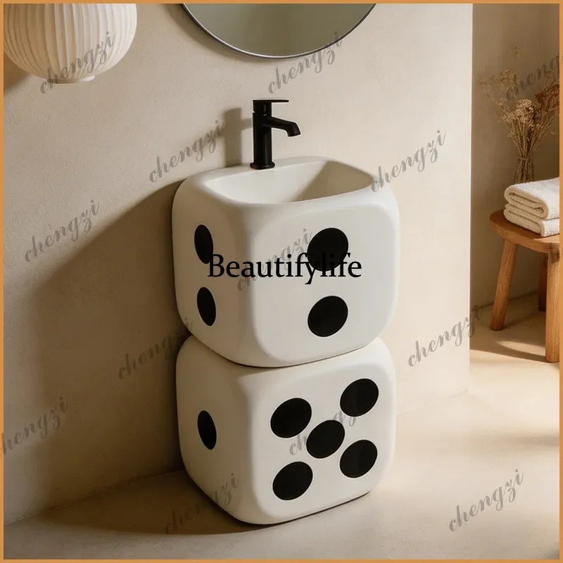 NQ52 Cream wind designer column basin Floor-to-ceiling integrated art wash basin Stone creative face Hand basin