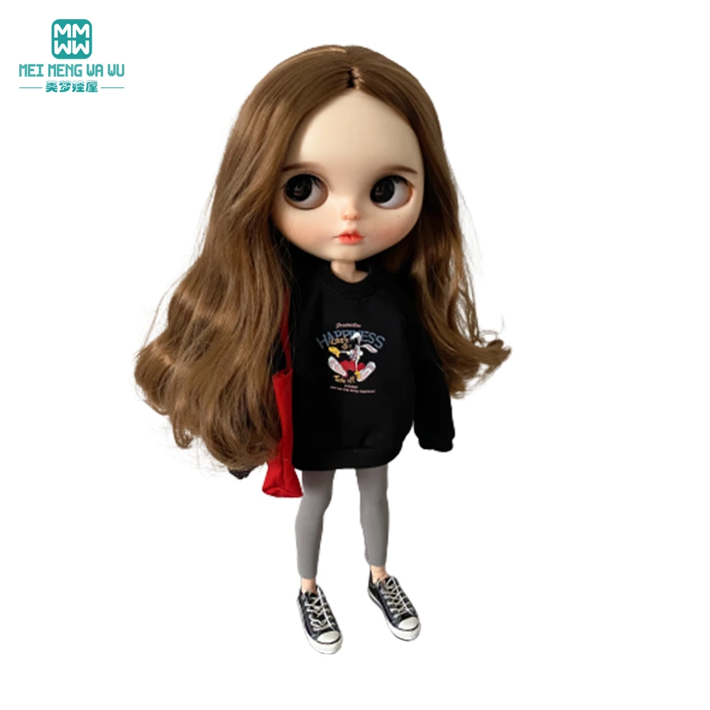1PCS Blyth Doll Clothes Casual Long T-Shirt, Letter Sweatshirt for Azone 1/6 Doll Accessories