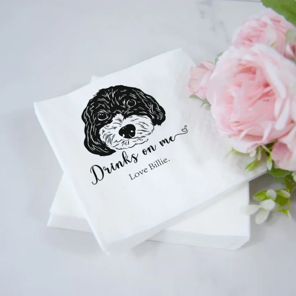 80 pcs Custom Illustrated Dog Wedding Napkins,Pet Cocktail Napkins,Pet Wedding Napkins,Dog Cocktail Napkins,Pet Dog Napkins