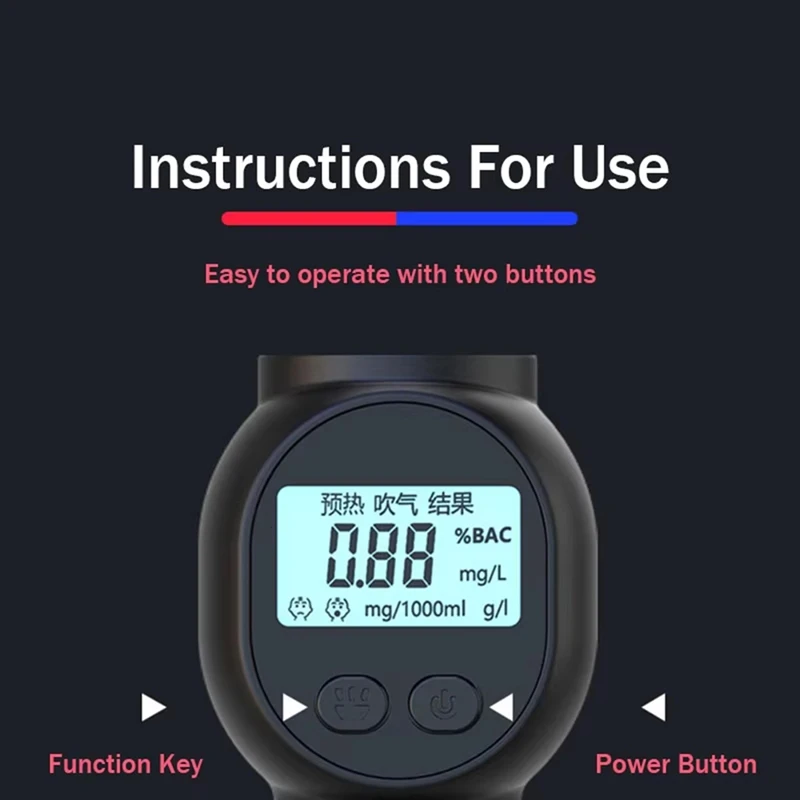 Handheld Digital Breathalyzer Rechargeable LCD Display Professional Alcohol Tester With LED Non-Contact Alcohol Detector