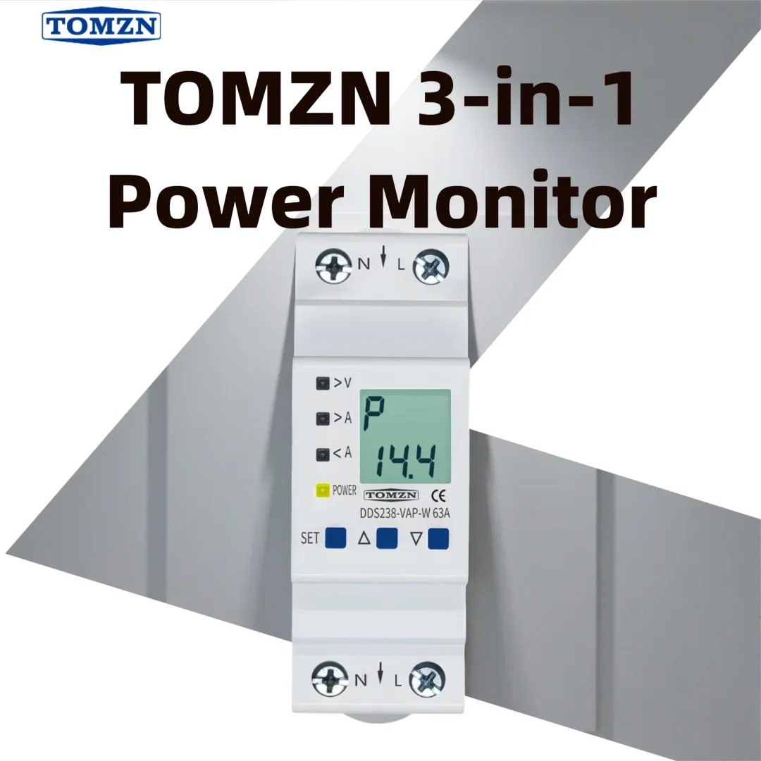 

Реле защиты от перенапряжения TOMZN с регулировкой, ограничением тока и защитой от недостаточного тока, с дисплеем V/I/kWkWh, 63А, 110В/230В, контроль уровня воды