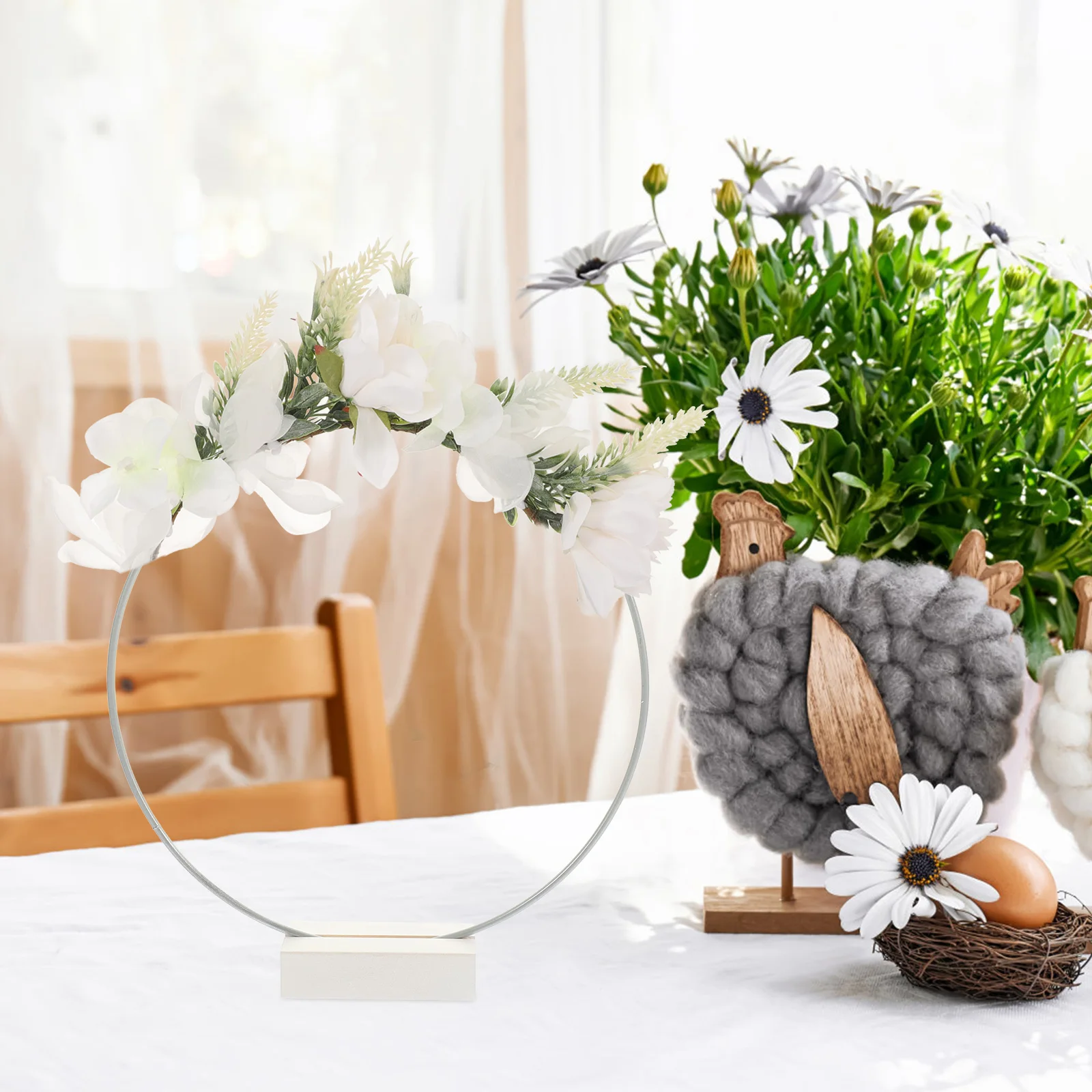 

6 Sets Wood Base Silver Iron Hoops DIY Floral Wreath Wedding Table Decor Metal Rings Diy Supply Garden Supplies