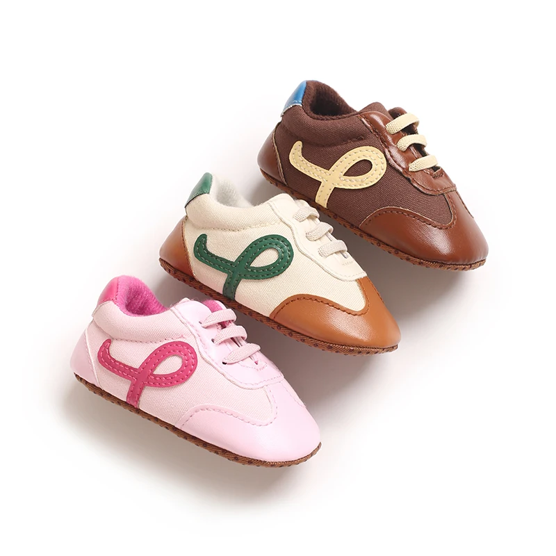 Infant Baby Shoes First Walker, Contrast Color Lace-up Soft Sole Baby Sneakers 0-1 Year