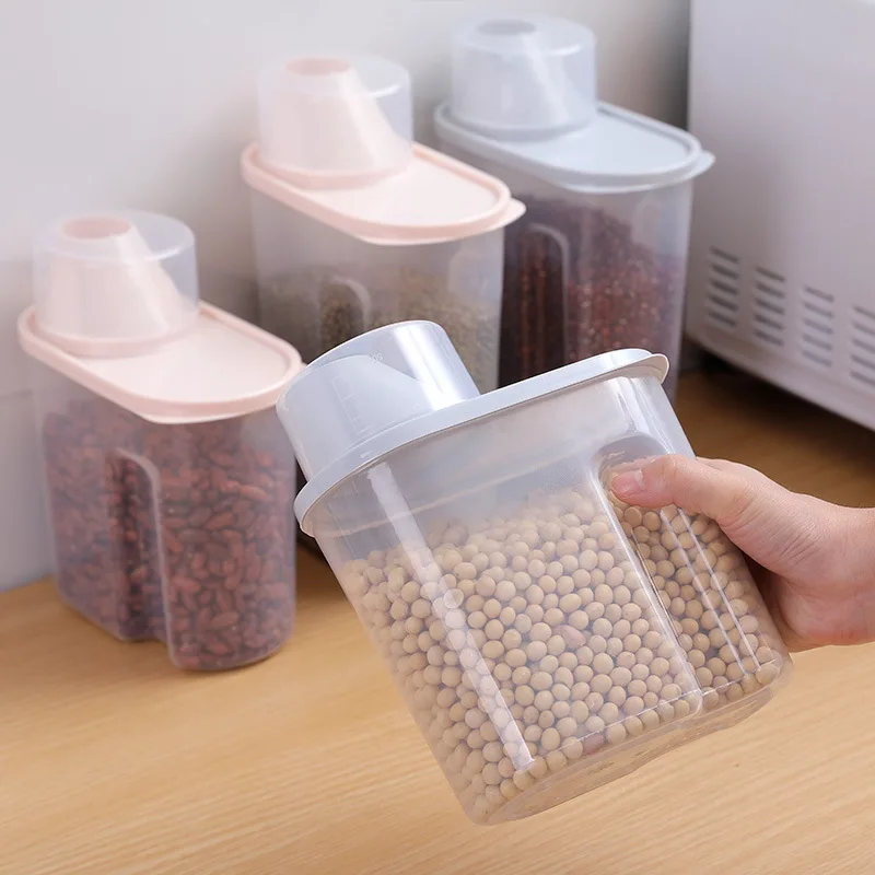 

2.5/1.9L Food Pail Plastic Storage Tank with Measuring Cup Container Moisture-proof Sealed Jar Pet Supplies Accessories Kitchen