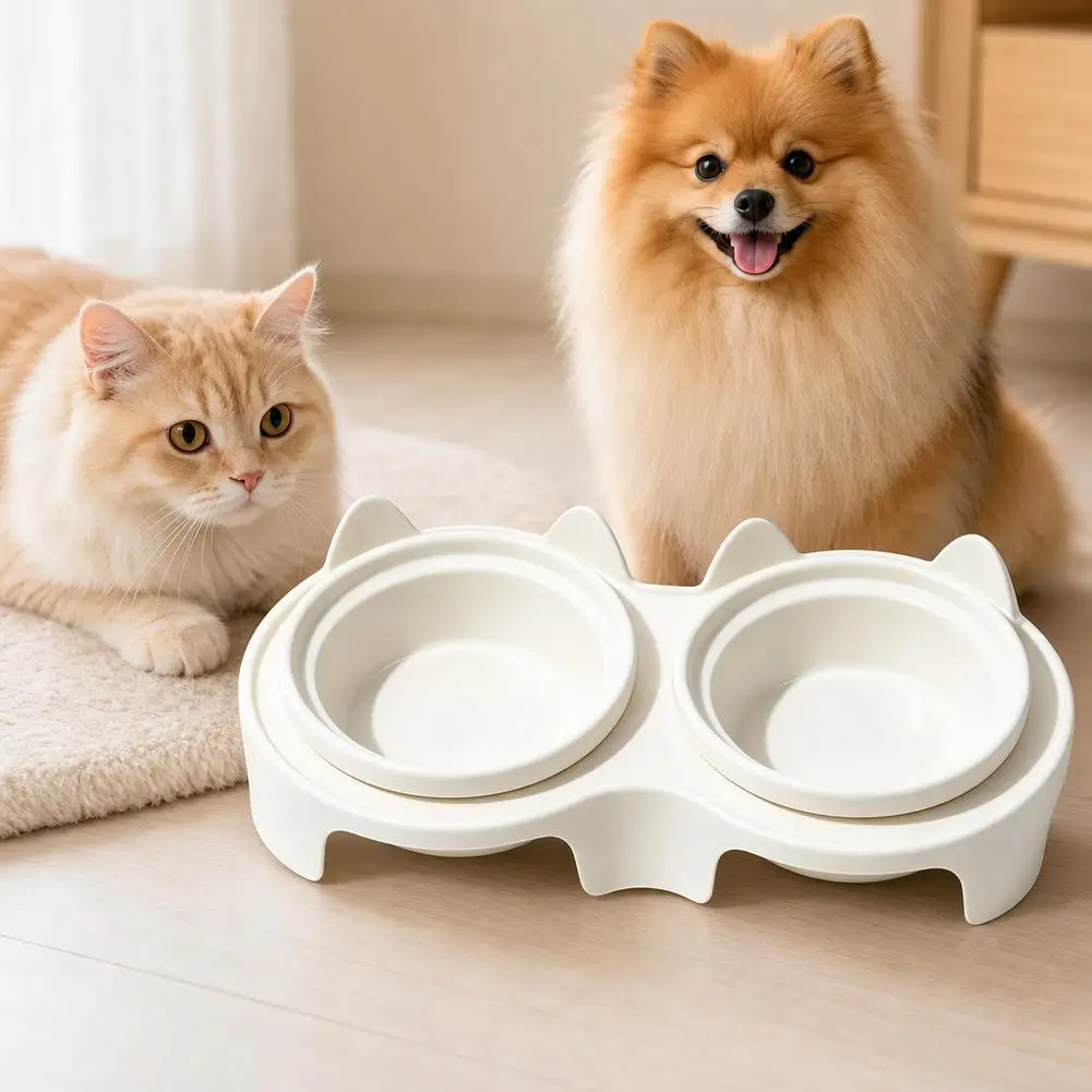 1/2 Stück Katzenschüssel Doppelschüssel - Erhöhte Schrägschüsseln für Futter und Wasser, Hochwertige Futter- und Wasserschüsseln für Kätzchen, Haustierzubehör – Detail 11