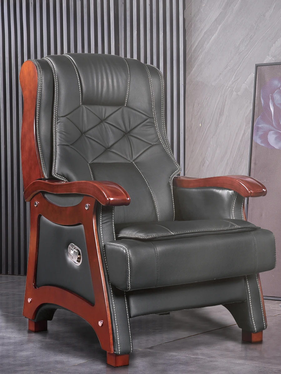 Boss's chair is made of solid wood and can lie on four legs. Office chair with fixed legs is made of cowhide