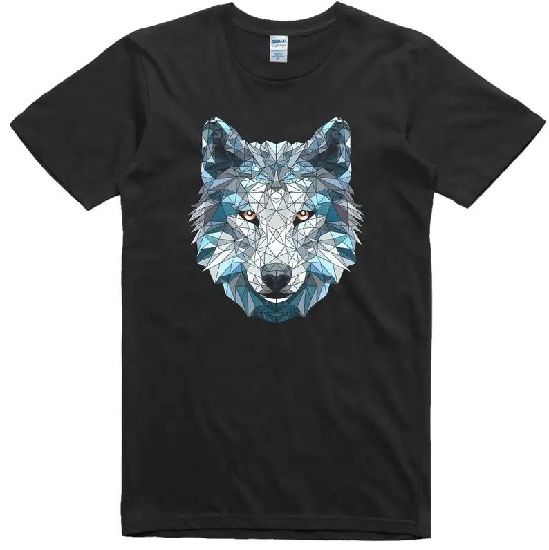 

Wolf Mens T Shirt Polygonal Style Colorful Print Regular Fit 100% Cotton Tee