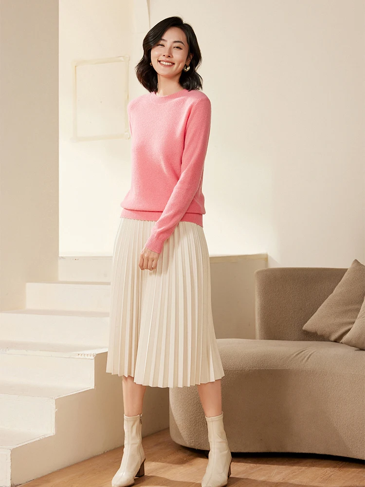 Nuevo Otoño Invierno mujer suéter de Cachemira Jersey ajustado con cuello redondo 100% prendas de punto de lana merina suéter inferior básico Tops populares para mujer