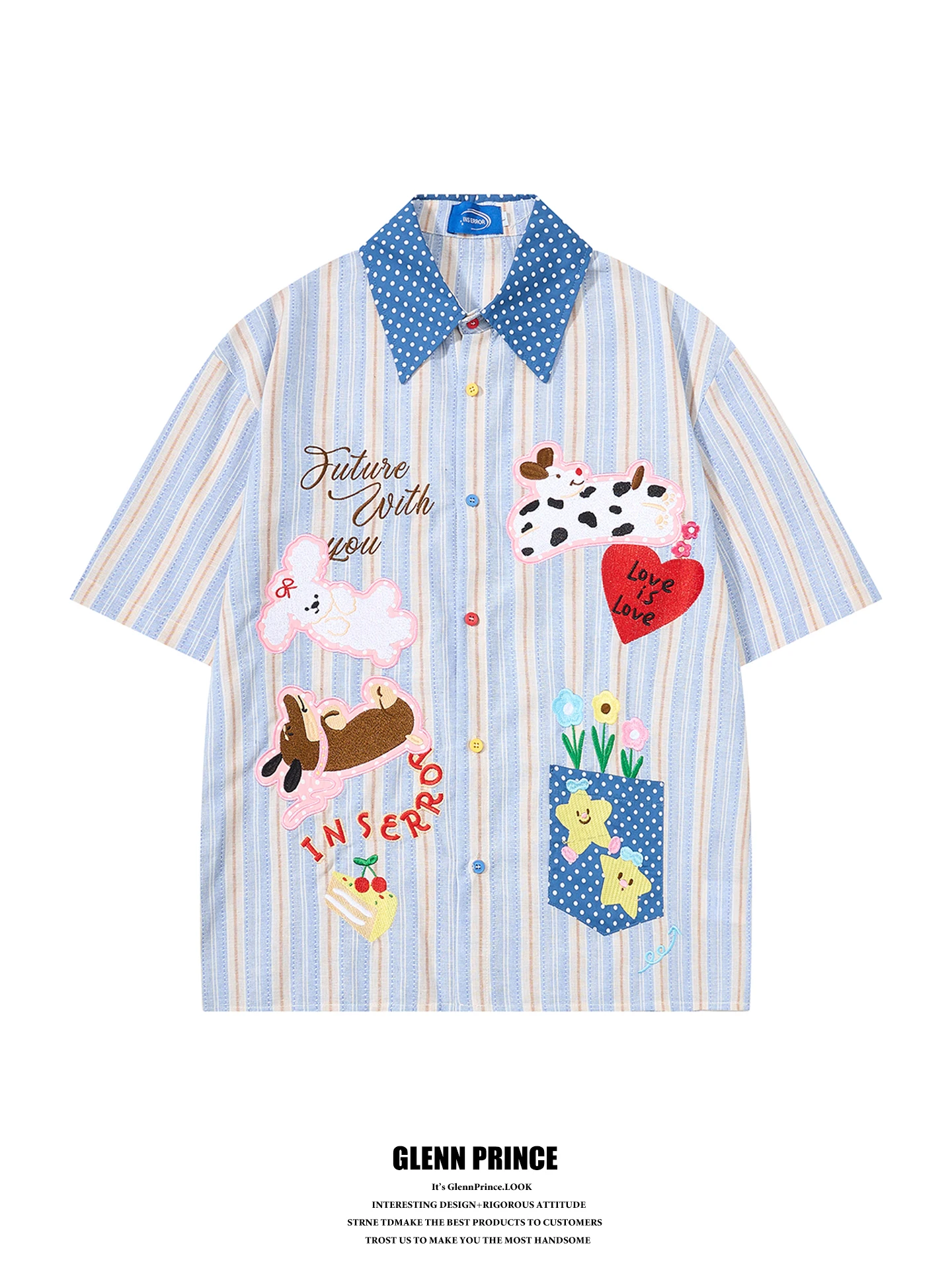 

Casual Loose Short Sleeve Shirt Men's Summer Vacation Relaxing Feel Embroidered Dog Fun Japanese Style Cotton Polyester Blend