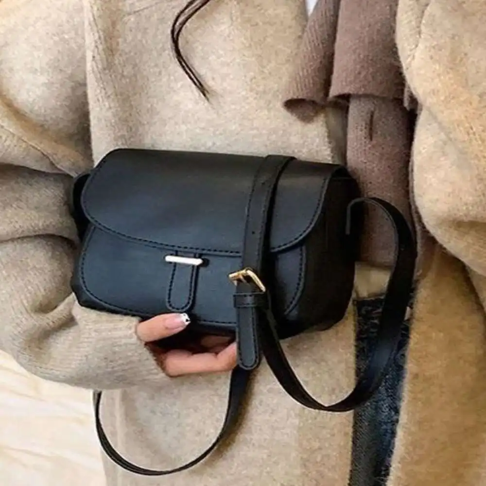 

Простая сумка через плечо из искусственной кожи, модная мини-сумка-саквояж с регулируемым плечевым ремнем и клапаном, универсальное плечо/через плечо