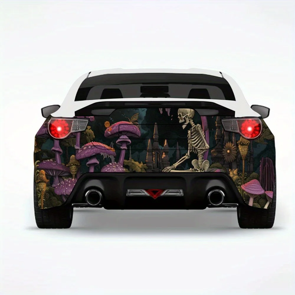 Mushroom And Skull Fantasy Car Sticker,Vinyl Decal for Car Rear, Waterproof Self-Adhesive Vinyl Stickers for Vehicle Tail and Bu