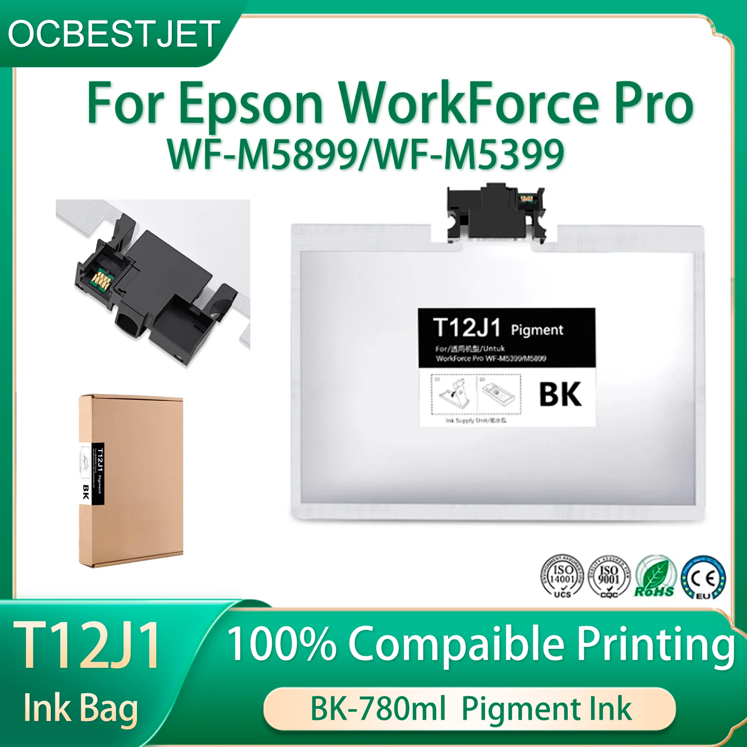 T12J T12 Ink Bag 780ml Ink Cartridge With Pigment Ink One Time Chip For Epson WF-M5899 WF-M5399 M5899 M5399 Ink North America