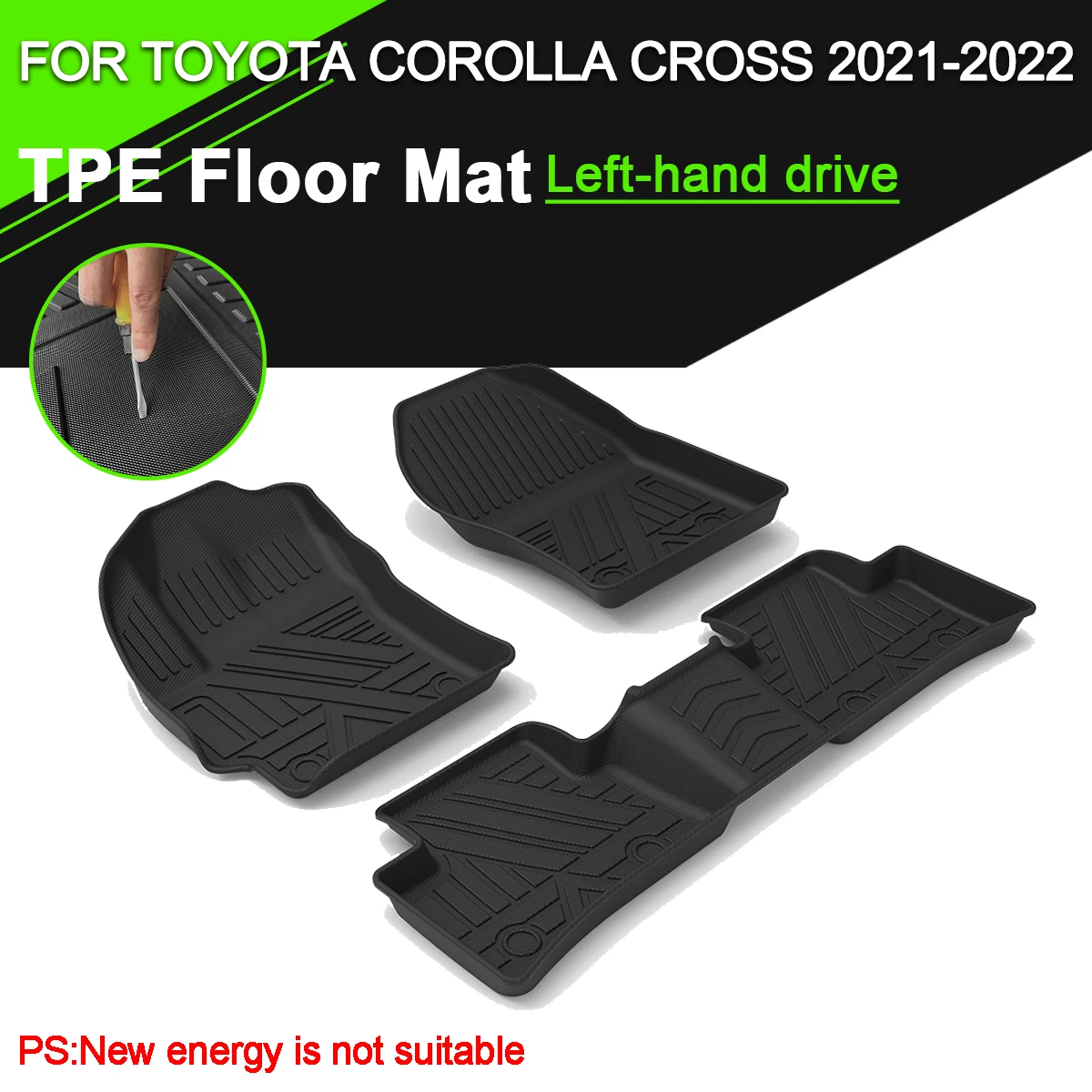 

Car Floor Mat for TOYOTA COROLLA CROSS 2021-2022 TPE Rubber Waterproof Non-Slip Fully Surrounded Refit Left Hand Drive