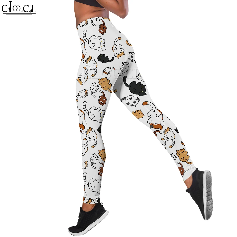 Cloocl novas mulheres legging preguiçoso gatinho padrão 3d impresso calças de cintura alta estiramento esportes legging jogging fitness yoga calças