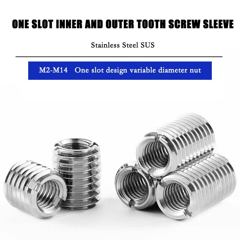 304 Stainless Steel Slotted Inside Outside Thread Adapter Screw M2-14 Wire Thread Insert Sleeve Conversion Nut Coupler Convey