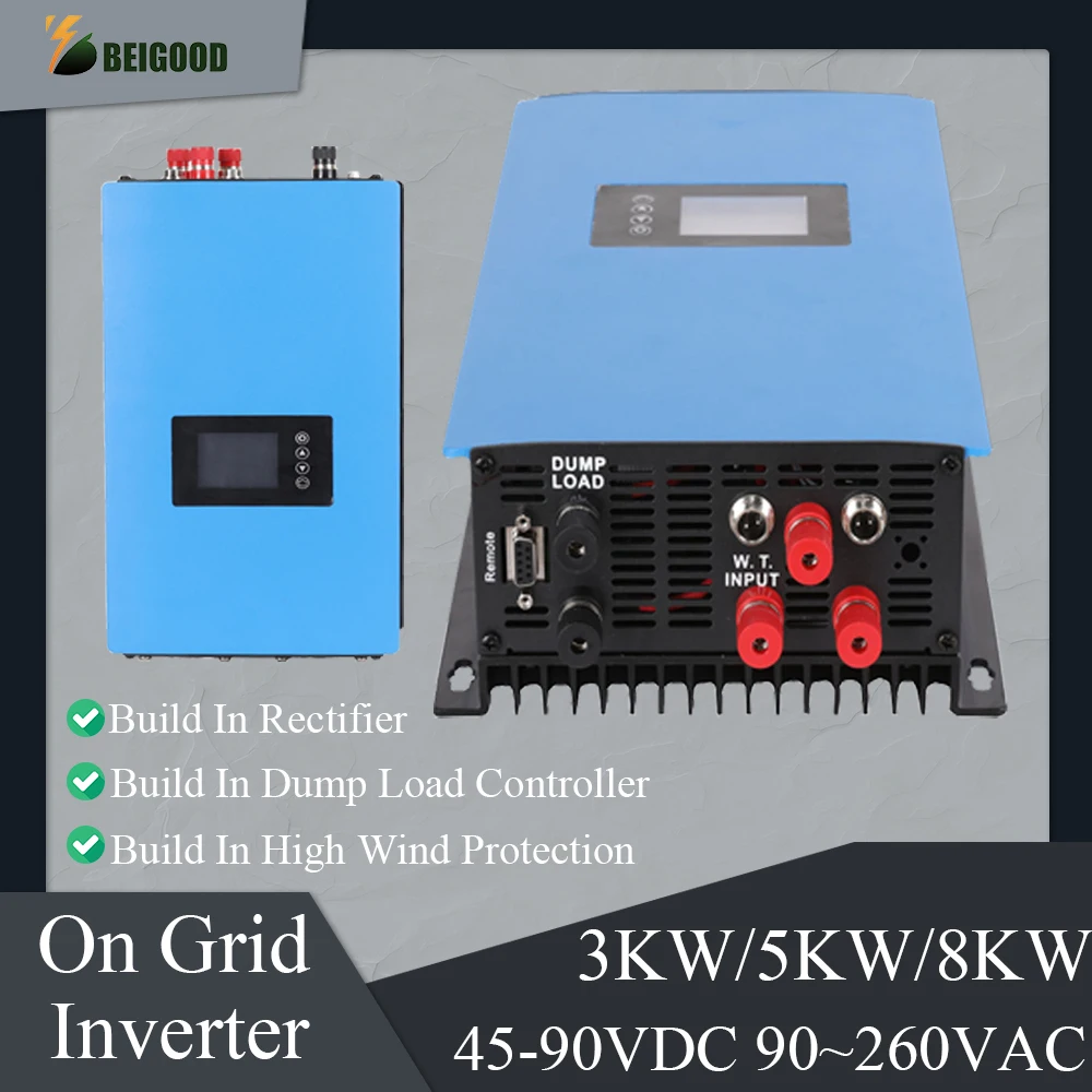 

Wind Power Grid Tie Inverter 5000W Pure Sine Wave MPPT with Limiter WiFi for 3 Phase 48V Wind Turbine Generator DC45-90V AC230V