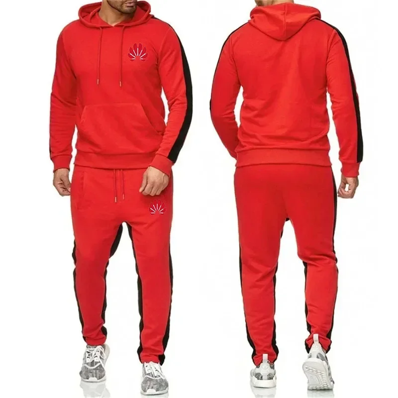 2024 lässig Winter lang ärmel ige Herren zweiteilige Sportswear Farb block Sportswear Streifen warme Feuchtigkeit aufnahme Sportswear Set