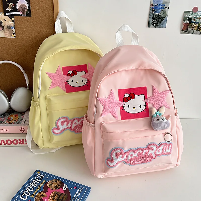 

Рюкзак Hello Kitty Sanrios школьный портфель с анимэ Kawaii большой емкости, милый рюкзак для путешествий на открытом воздухе, сумка для хранения книг и канцелярских принадлежностей