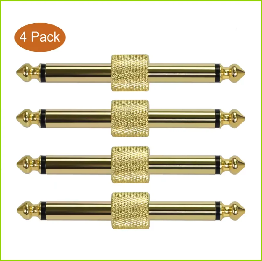 1/4 Inch Guitar Pedal Connector Z Type 6.3mm Pedals Coupler 4 Pack Pedal to Pedal Connector TS Copper Male Connector for Effect