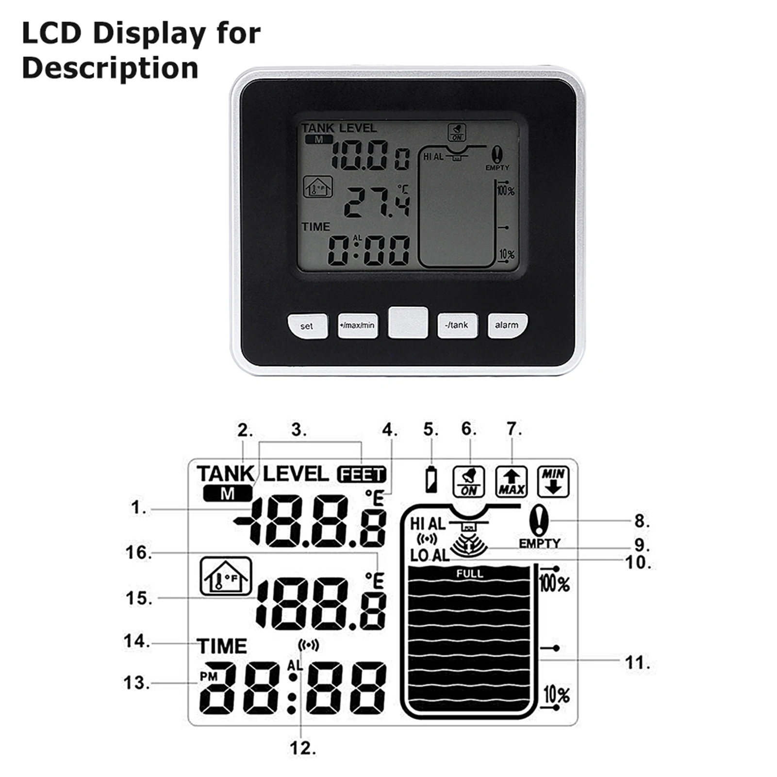 

Liquid Depth Sensor Ultrasonic Water Liquid Depth Level Meter Sensor with Temperature Display Liquid Level Sensor