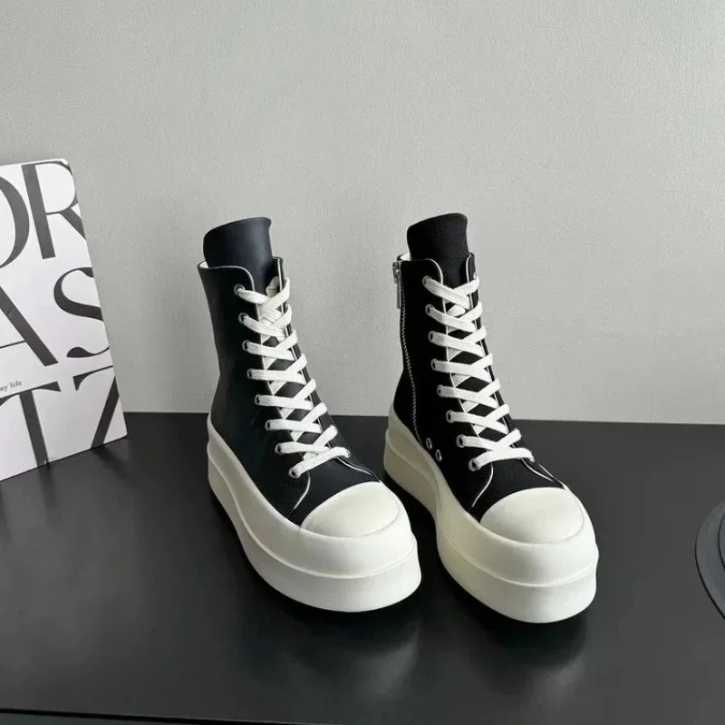 2026 Women Punk High Top Sneakers Canvas Platform Heels Designer Elevator Shoes Lace Up Zip High Street Autumn Flats Black Boots