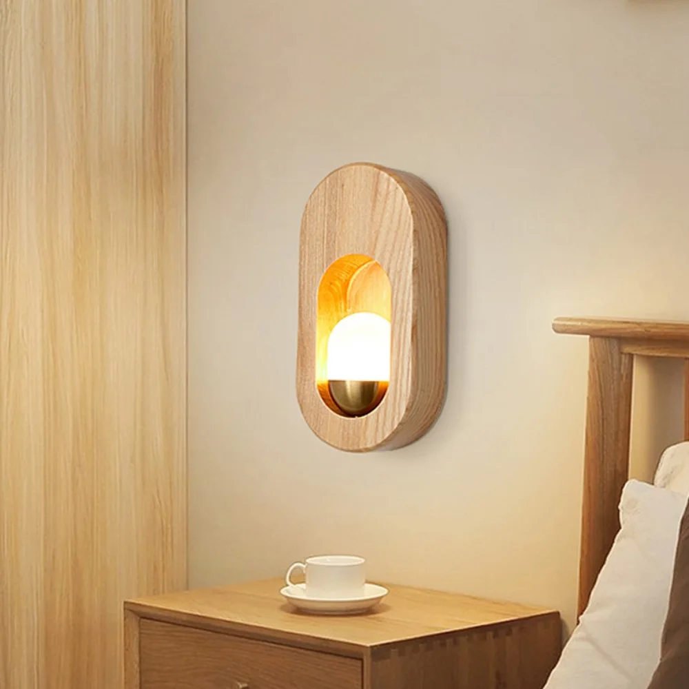 Applique Murale LED en Bois Massif au Design Scandinave Moderne et Simple, Luminaire Décoratif d'Nik, Idéal pour une Chambre à Coucher, un Hôtel ou un Allée