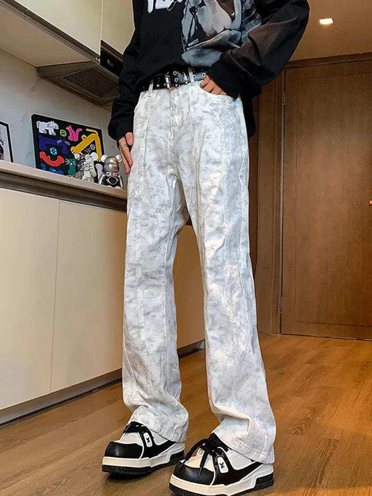 

Мужские белые джинсы в стиле американской уличной моды, осенне-зимние, брендовые, с пэчворком, с высокой талией, прямые, расклешенные