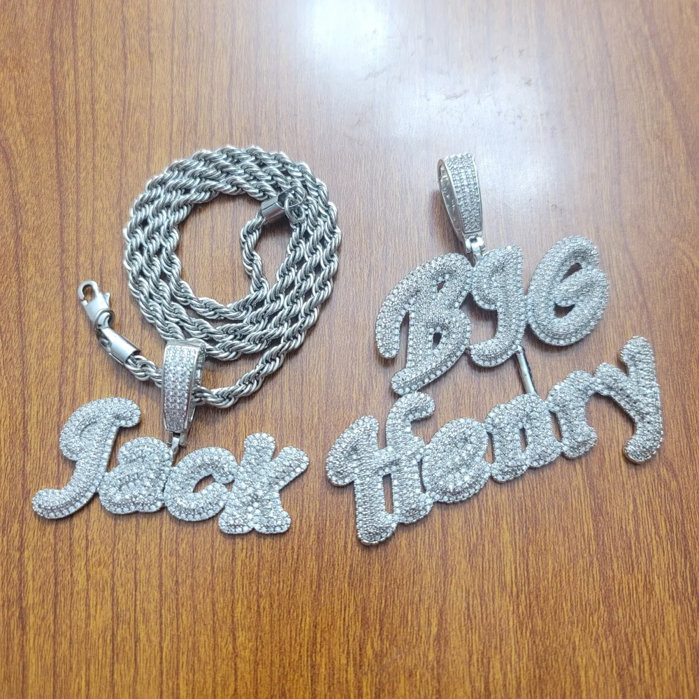 

Customized Name Capital And Lowercase Combined Letters Necklace CZ Pendant with Rope Chain Hip Hop For Women Jewelry Gifts