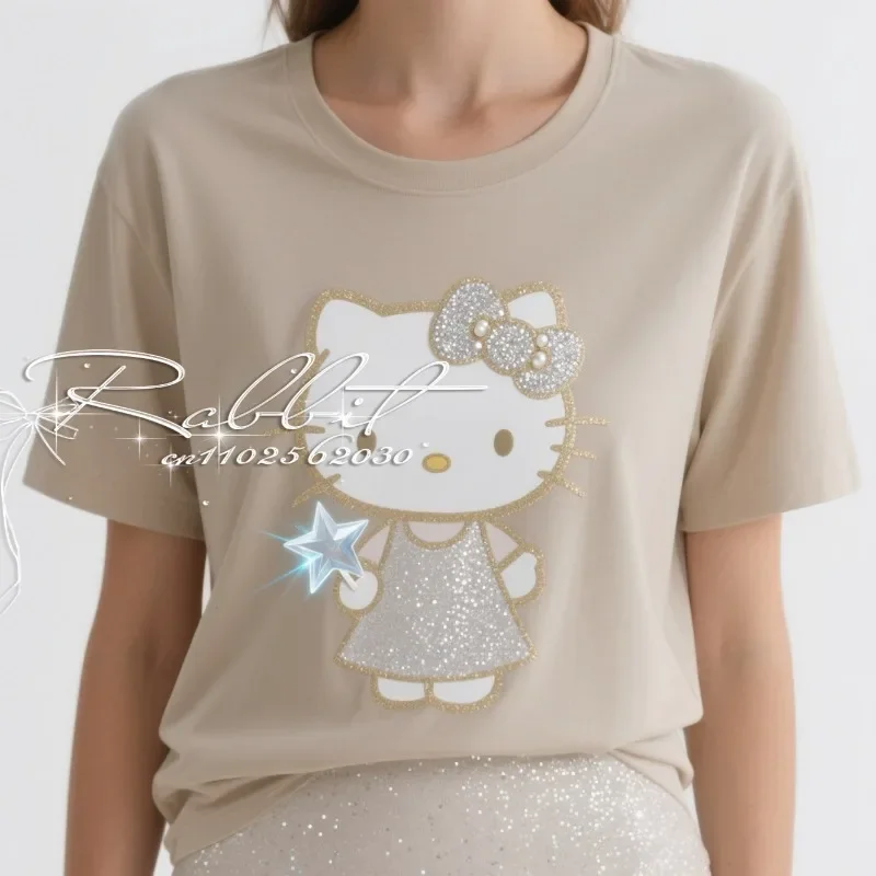 

2025 New Summer Fashion Elegant Women's Popular Hello Kitty Cartoon Pattern 3D Printed Adult and Children's Comfortable T-shirt