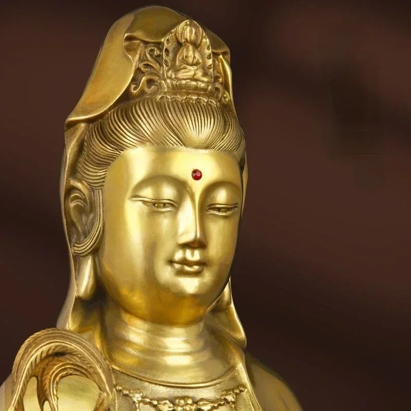 

Медная статуя Бодхисаттвы Гуаньинь Будды для дома, украшение для гостиной, сидящая на лотосе, декор для интерьера