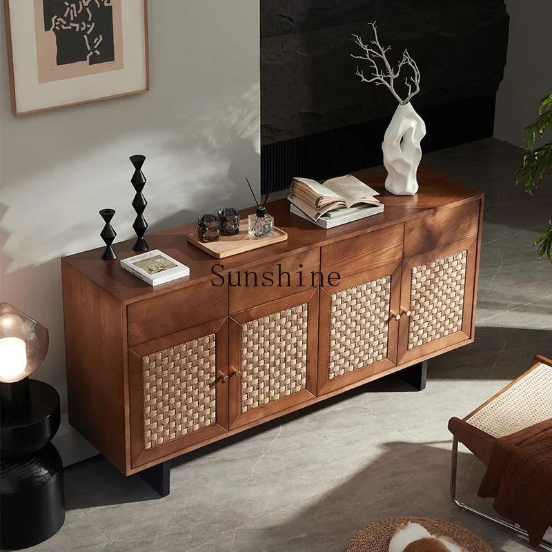 

Nordic solid wood dining side cabinet simple modern living room tea locker