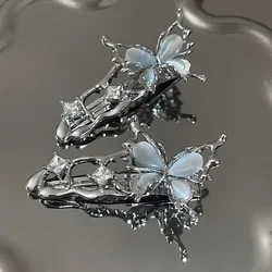 1/2pcs Y2K Irregular Liquid Metal Hairpin Butterfly Zircon Hair Clips Girl Fashion Silver Bang Clip For Women Hair Accessories