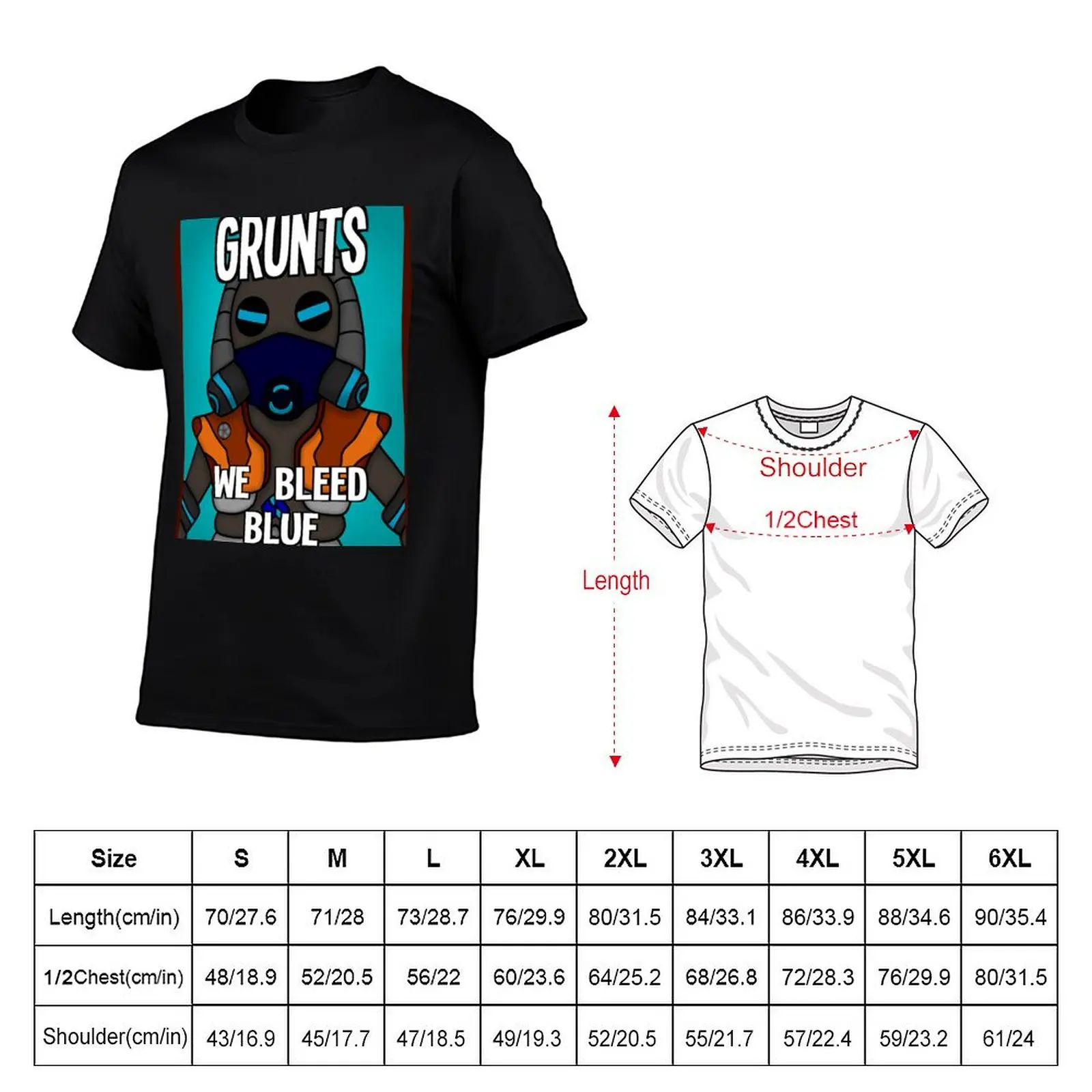 Grunts: We Bleed Blue T-Shirt Urban Casual Loose Fit Tee