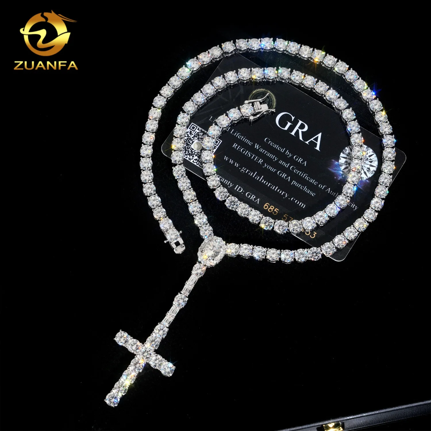 S925 necklace Moissanite New Design Pass Diamond Tetser 5mm Tennis Necklace with Cross Pendant 925 Silver Moissanite Diamond