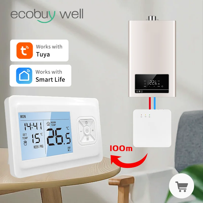Smart Home Tuya Wifi Boiler Thermostat Wireless Battery Operated Wifi Thermostat Temperature Controller Alexa Home Assistant