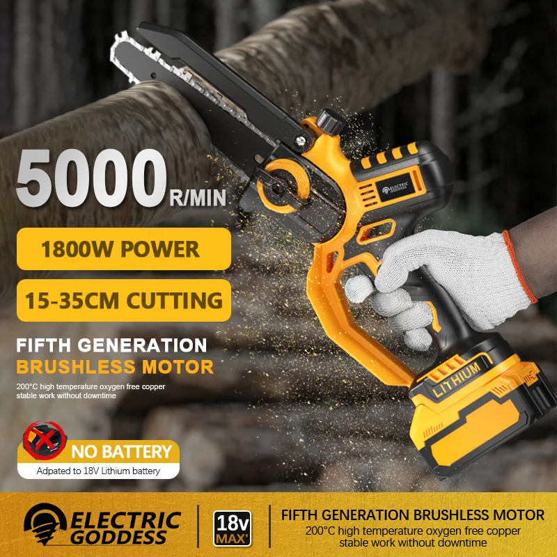 

Electric Goddess 8 Inch Brushless Electric Chain Saw Cordless Woodworking Handheld Garden Cutting Tools For Makita 18V Battery