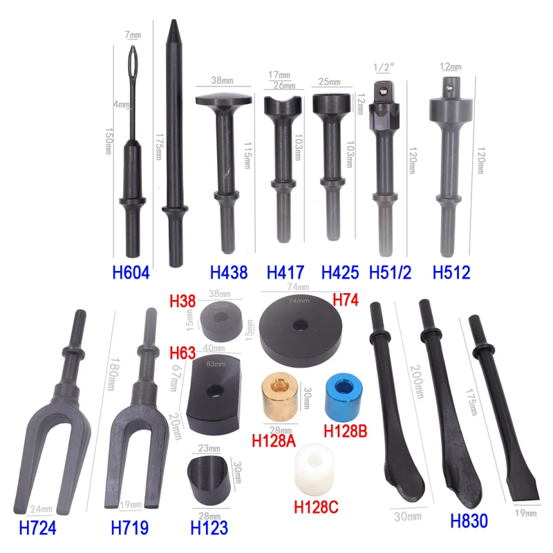 Pneumatic Concrete Breaker Ball Joint Auto Repair Tool Remover Flat Point Chisel Plane Air Hammer Bit Separating Fork Set