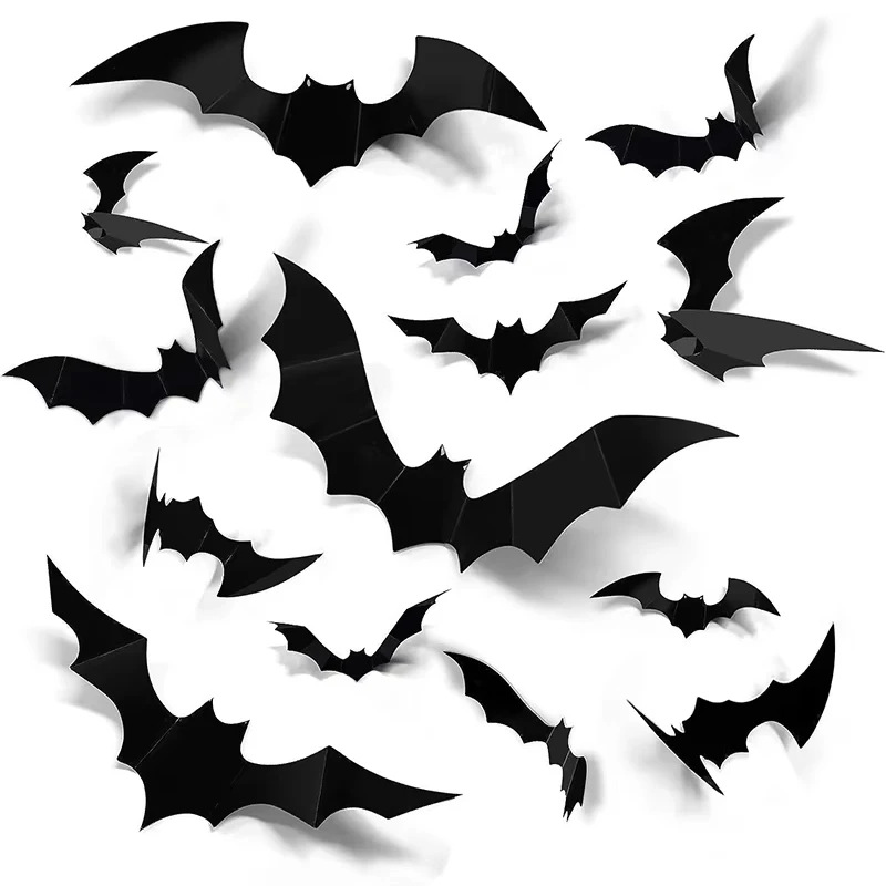 12pcs Halloween Decoration 3d Bat Wall Stickers Decoration Furniture Windows Yard Logo Outdoor Lawn Ghost Party Decor 1